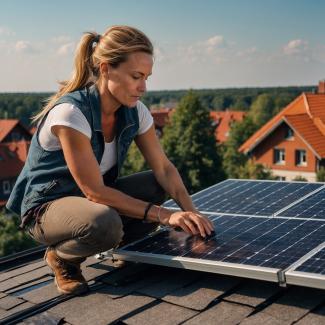worker applying solar panels
